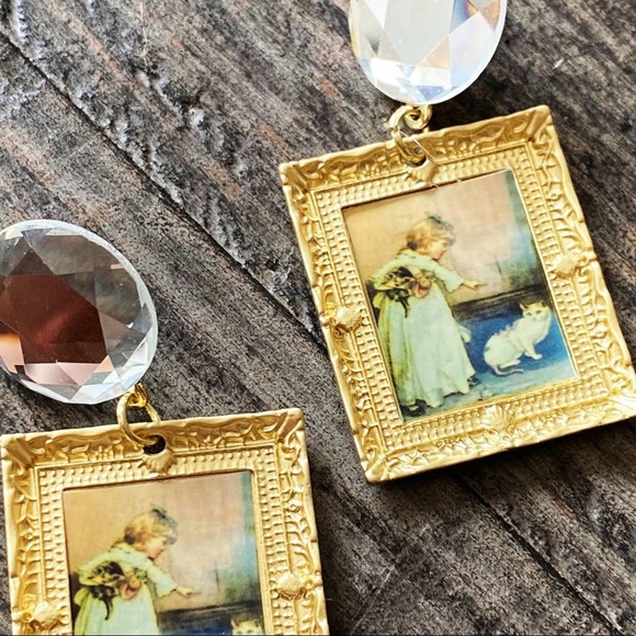 Anthropologie Jewelry - NEW Kittens In A Frame Statement Earring